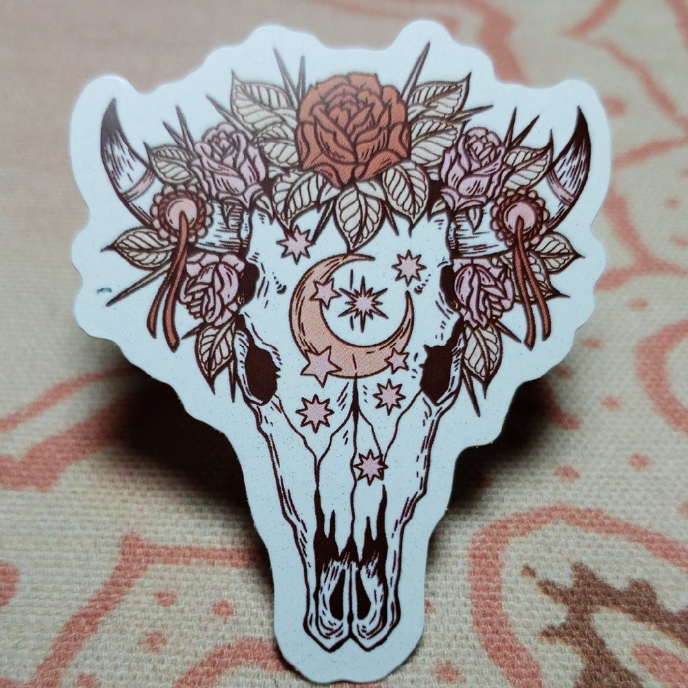 Floral Bull Skull Sticker Steer Skull Sticker Cow Skull Sticker (N)